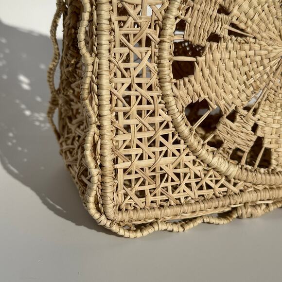 Rodebjer Palm Bag Handwoven Raffia Floral Structured Handbag Natural Canvas NWT - Picture 7 of 16